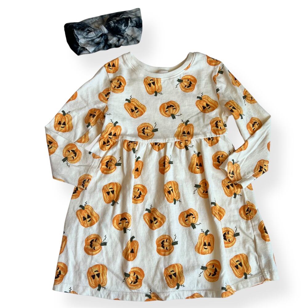 Old Navy Girls Long Sleeve Pumpkin Dress & Headband 2T